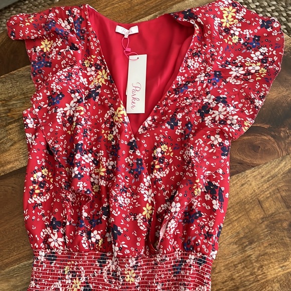 Parker size M red dress with floral print-elastic waist-NWT - Picture 2 of 7